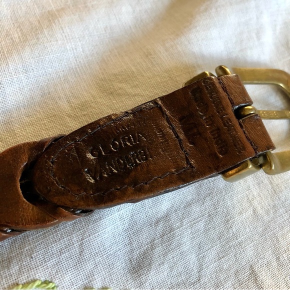 Vintage Gloria Vanderbilt Dark Brown Woven Leather Belt. Brass Buckle M/L - Picture 5 of 16